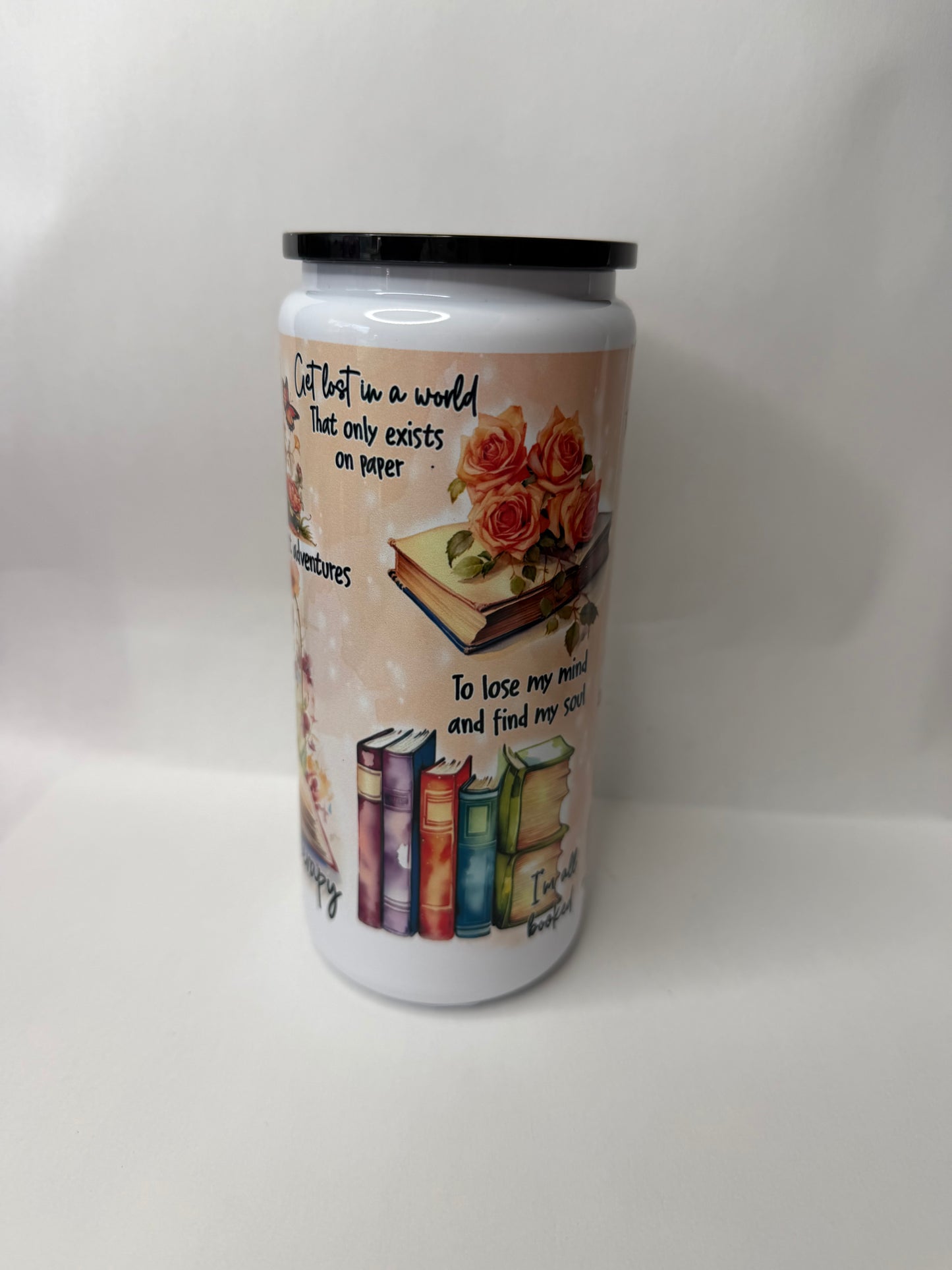 bookish 16oz metal can