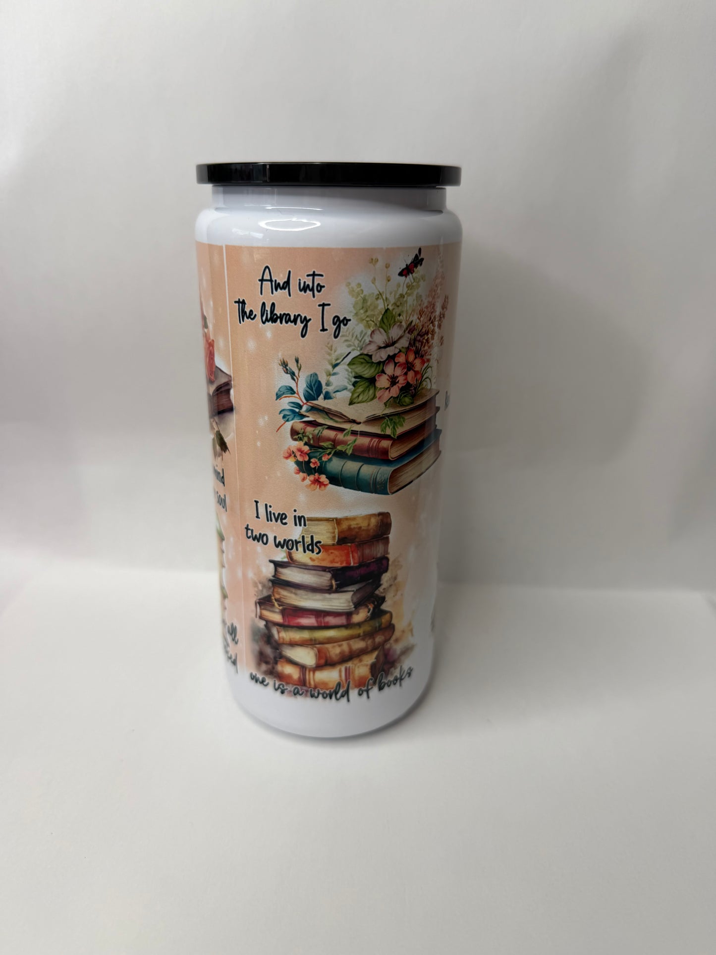 bookish 16oz metal can
