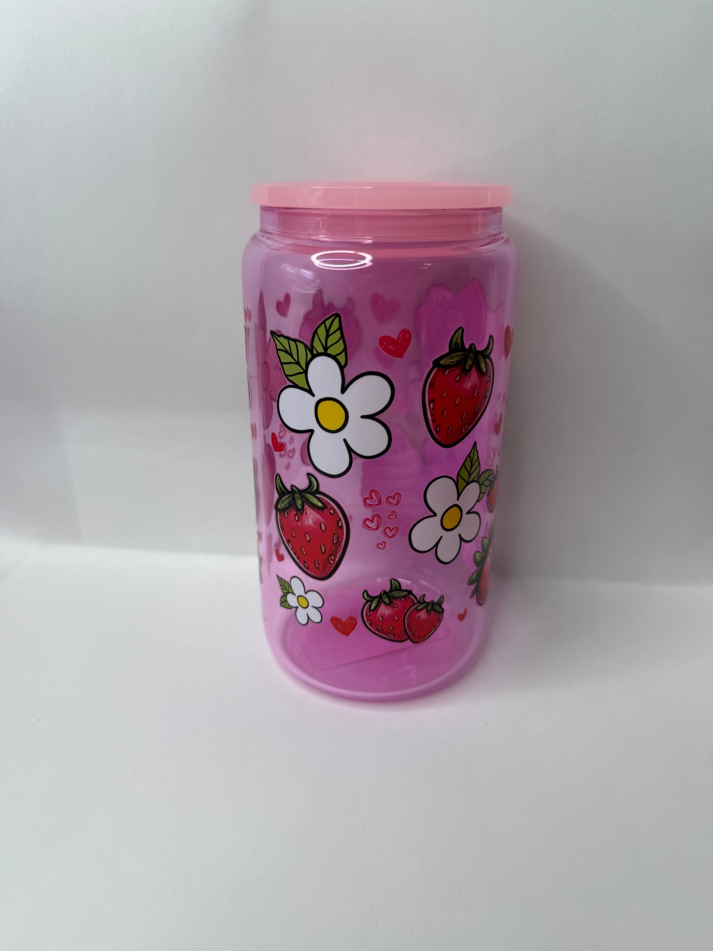 strawberry kitty 16oz glass can