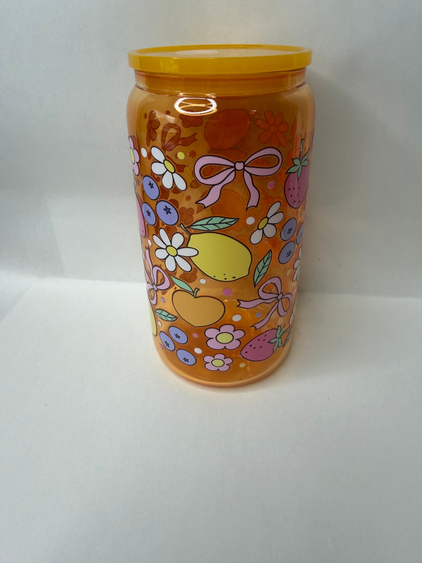 fruit and bows 16oz glass can