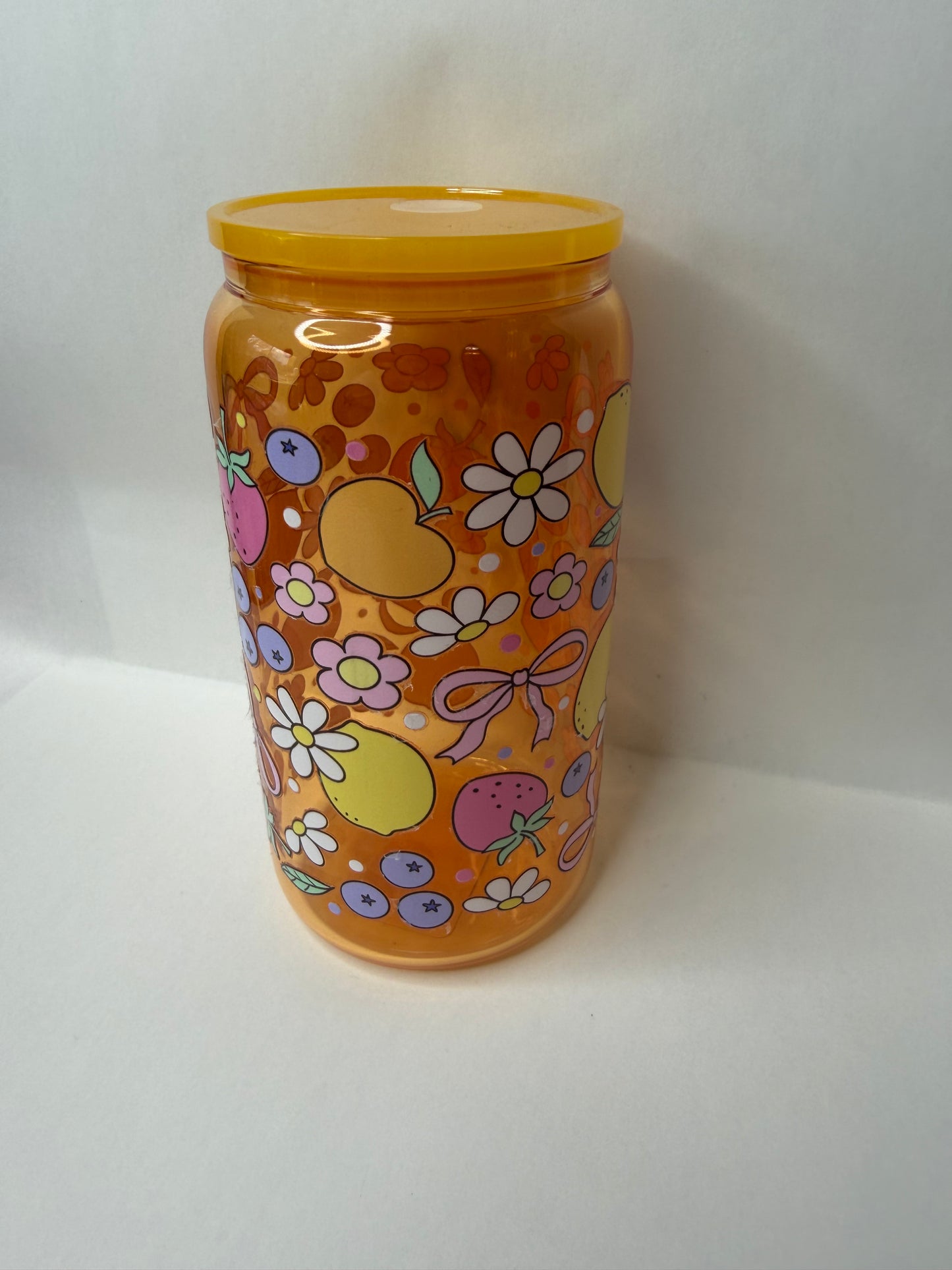 fruit and bows 16oz glass can