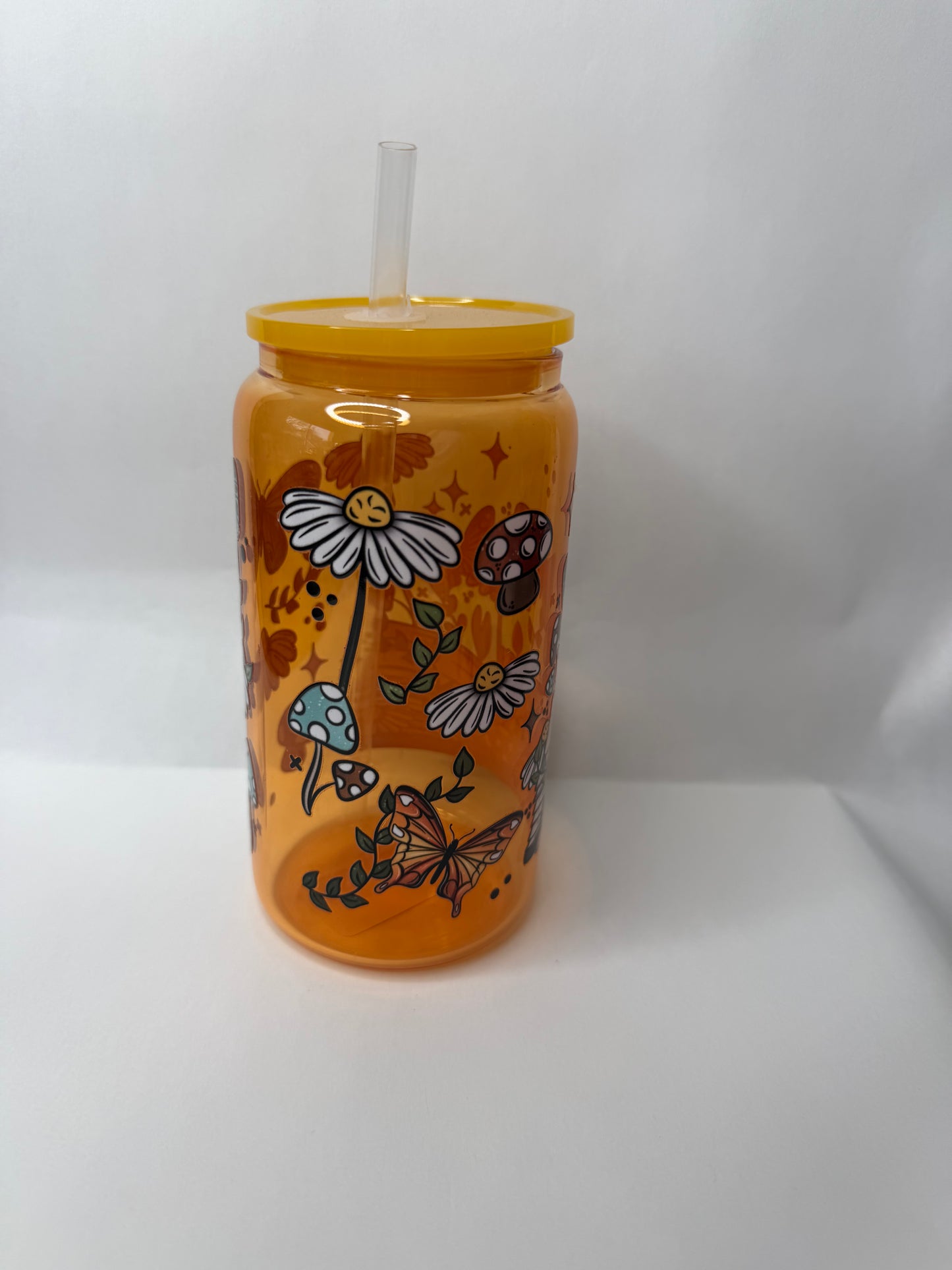 boho bookish 16oz glass can