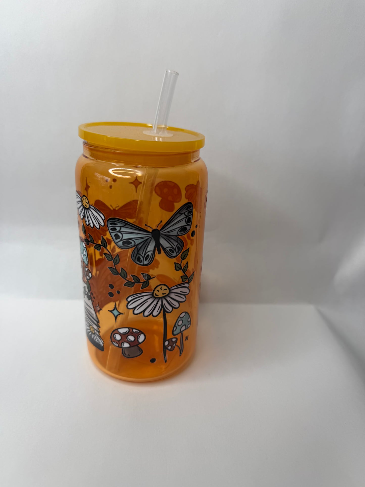 boho bookish 16oz glass can