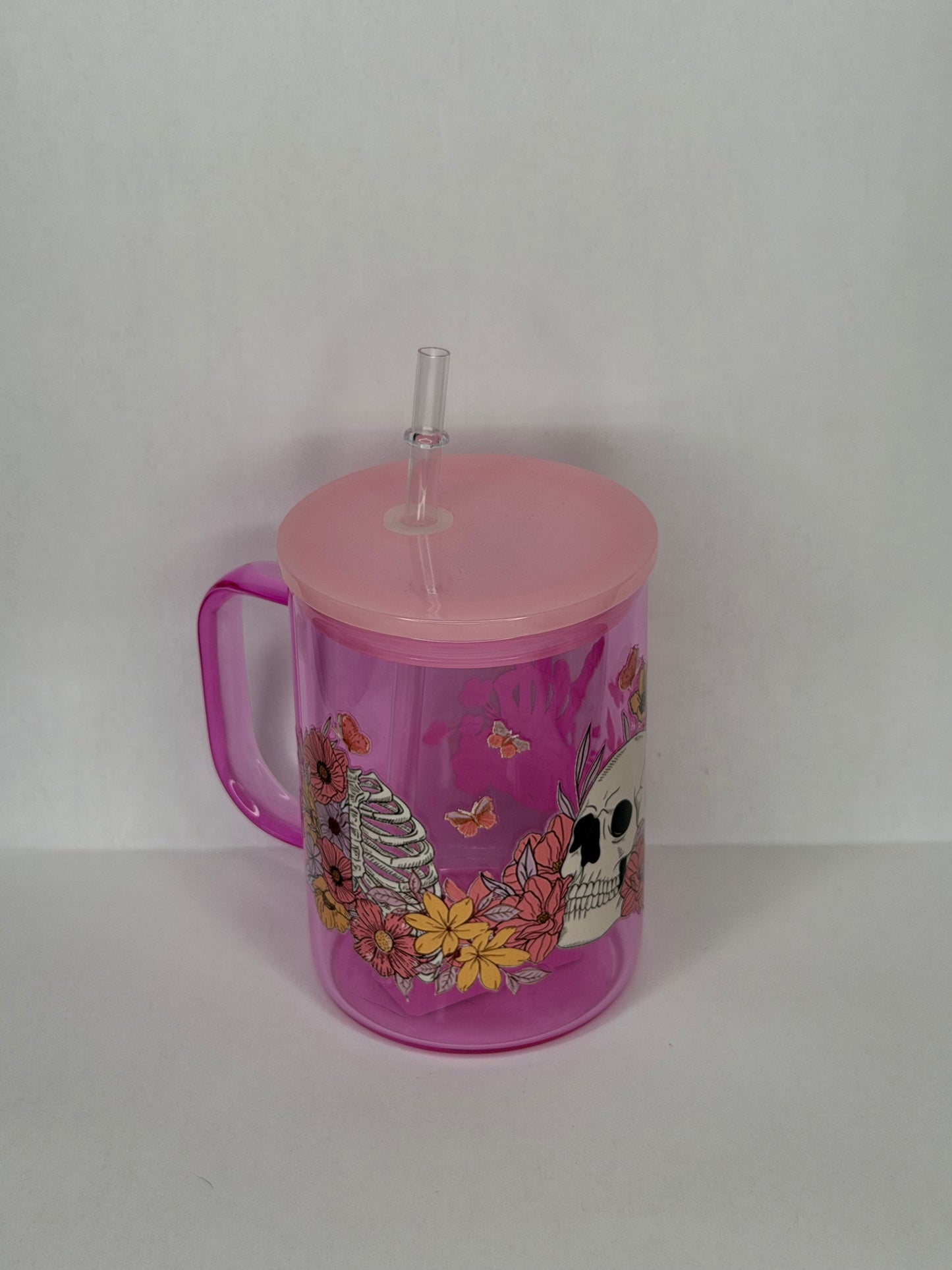 skull floral 16oz glass can