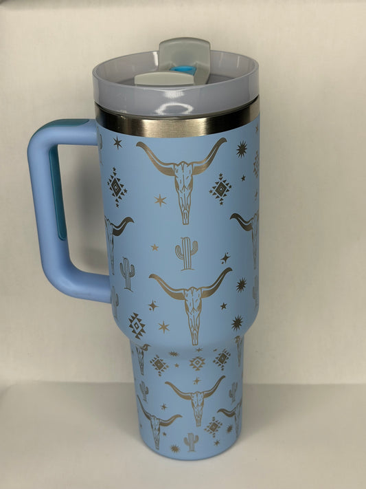 Baby blue western 40oz tumbler