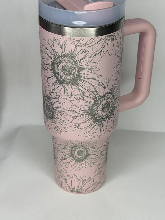 Baby pink sunflower 40oz tumbler